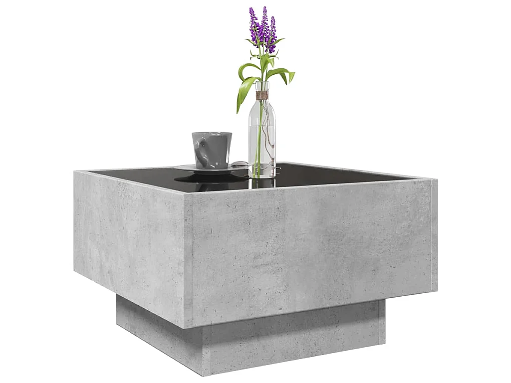 Table basse avec LED gris béton 50x50x30 cm bois d'ingénierie