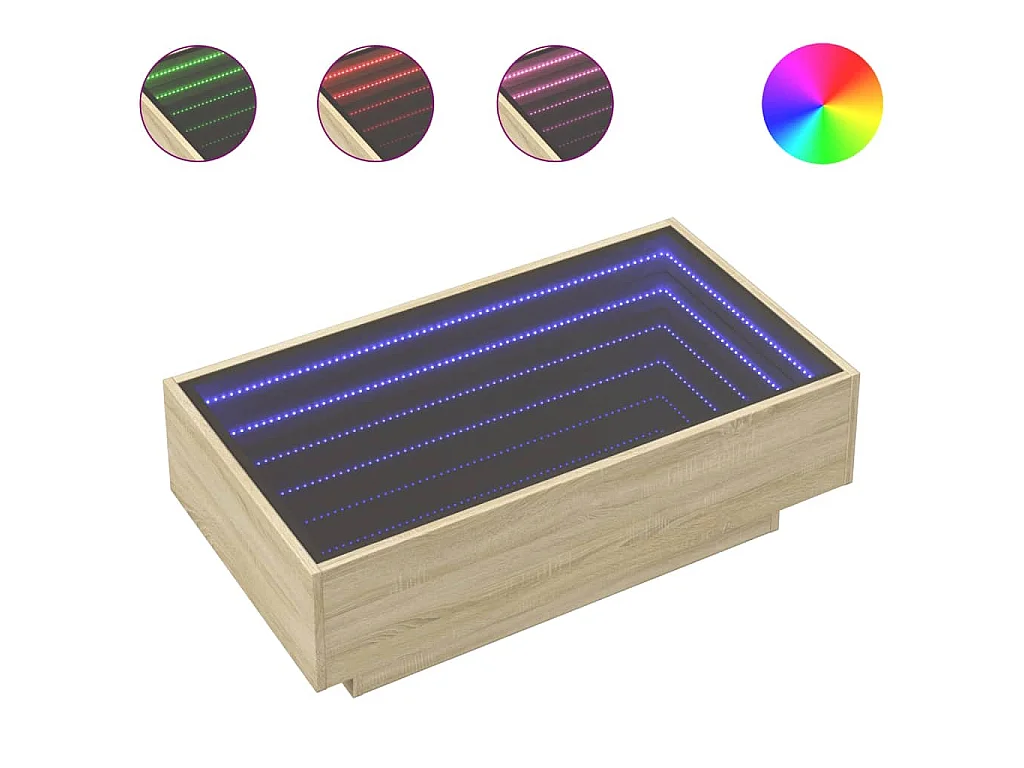 Salontafel met LED 90x50x30 cm bewerkt hout sonoma eikenkleurig
