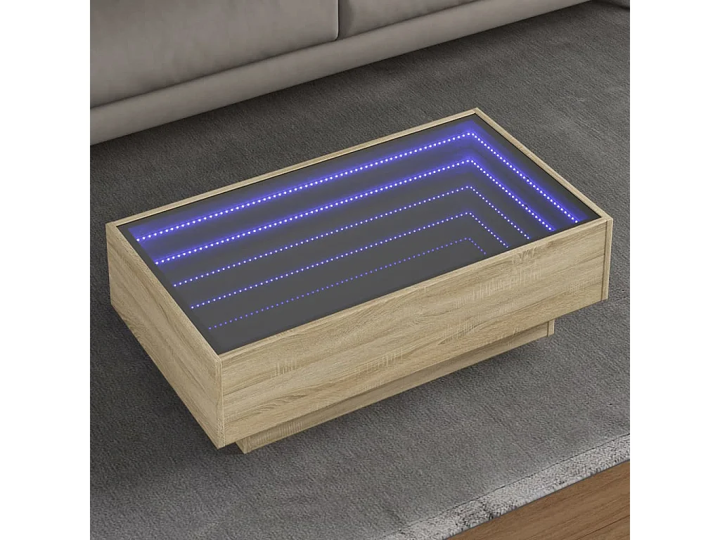 Salontafel met LED 90x50x30 cm bewerkt hout sonoma eikenkleurig