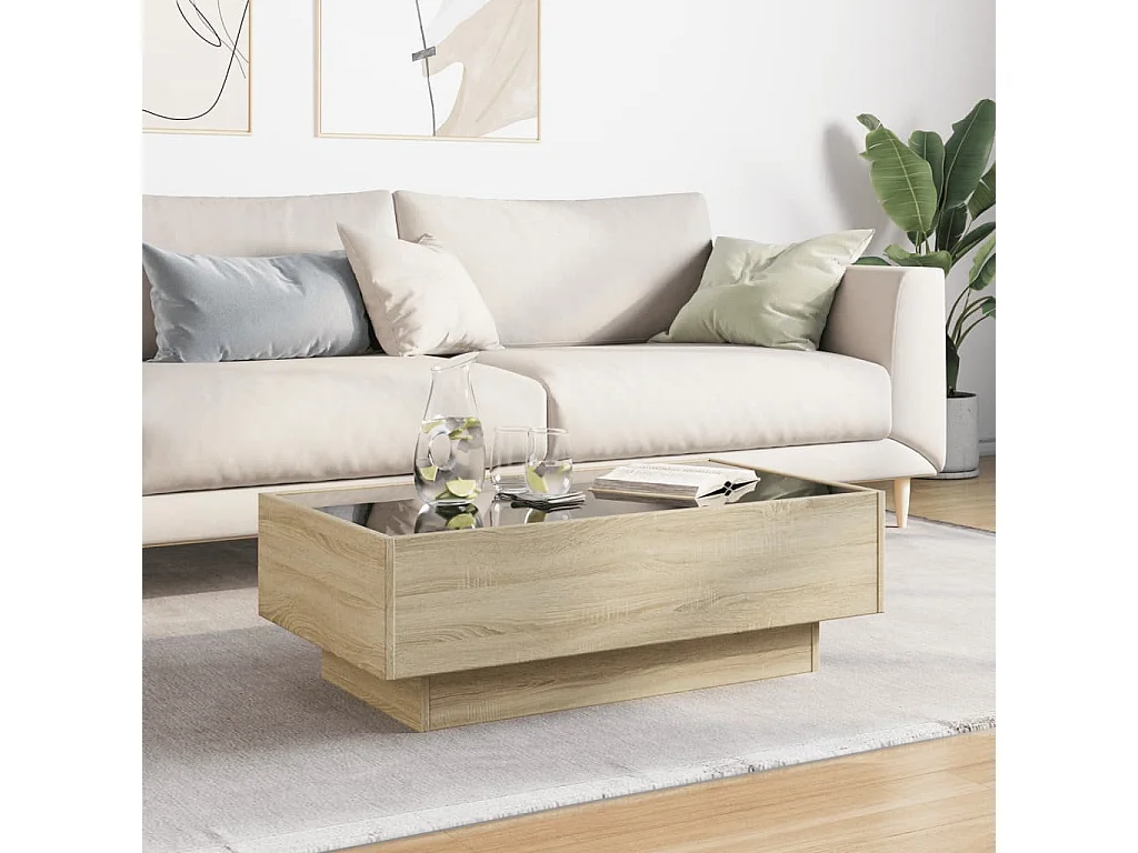 Salontafel met LED 90x50x30 cm bewerkt hout sonoma eikenkleurig