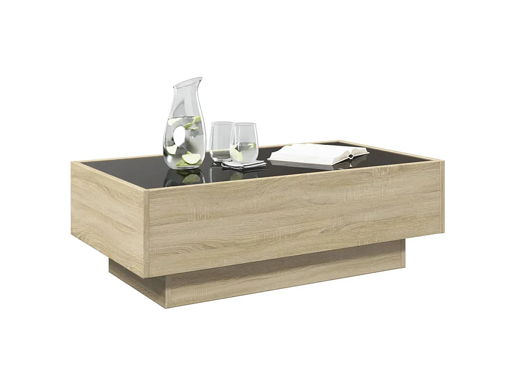 Salontafel met LED 90x50x30 cm bewerkt hout sonoma eikenkleurig
