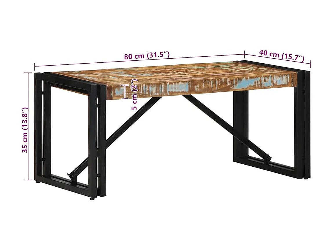 Couchtisch Mehrfarbig 80x40x35 cm Altholz Massivholz