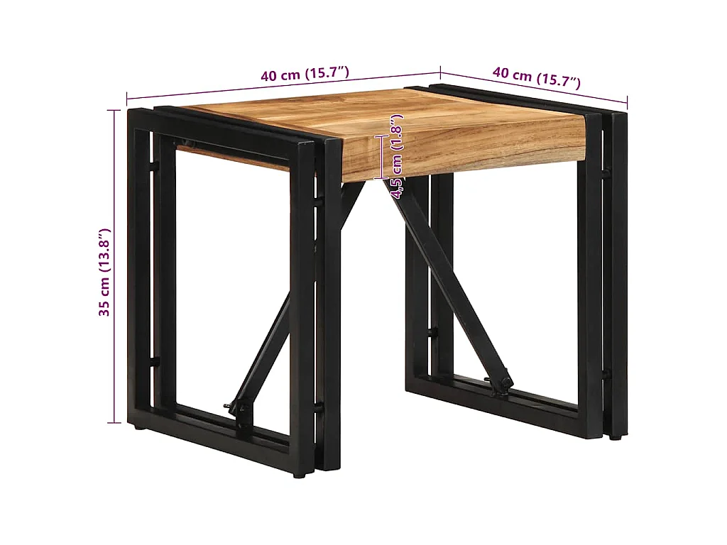 Tavolino da Salotto 40x40x35 cm in Legno Massello di Acacia
