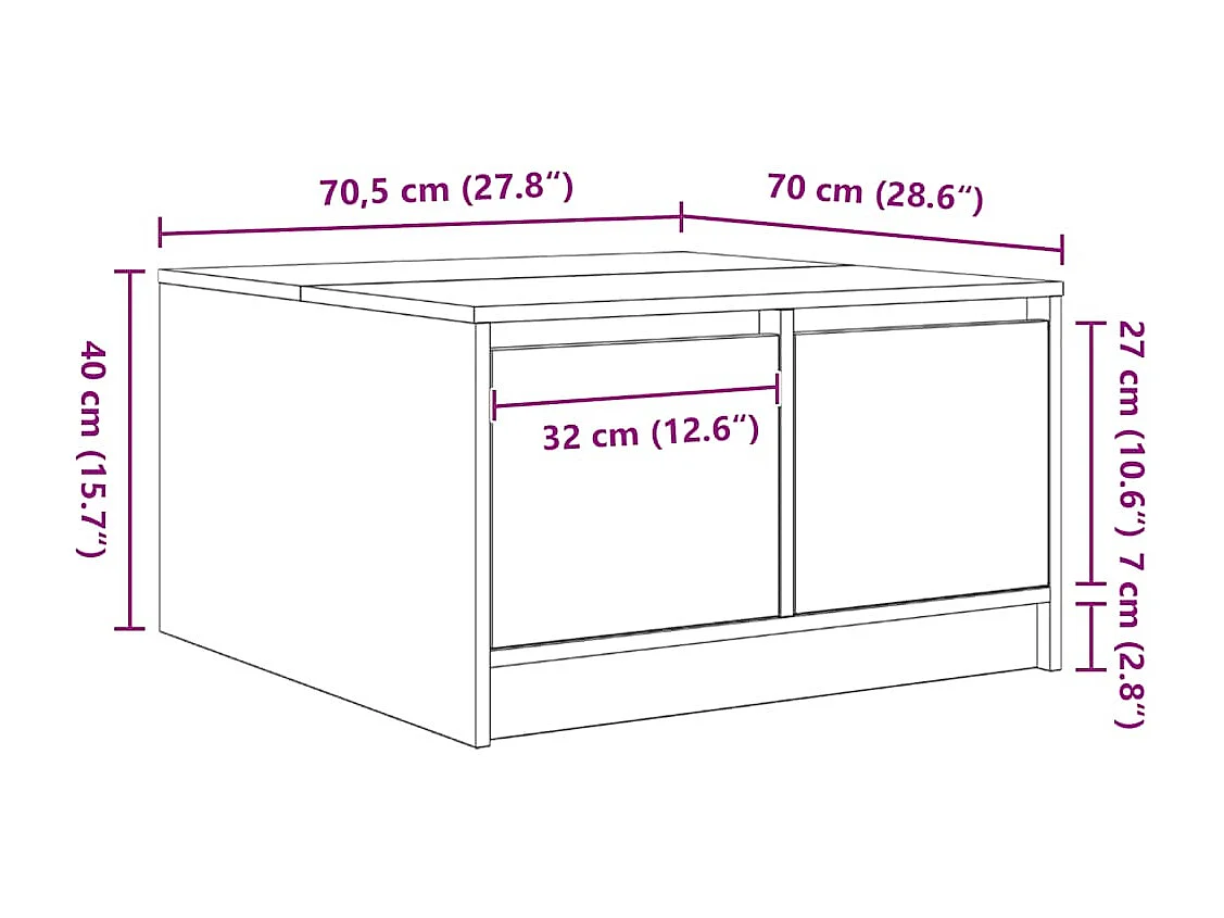Table basse avec tiroirs chêne sonoma 70,5x70x40 cm