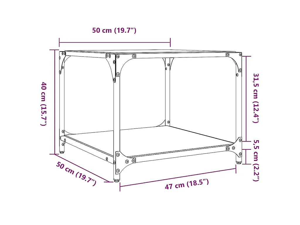 Couchtische mit Glasplatte 2 Stk. Transparent 50x50x40 cm Stahl