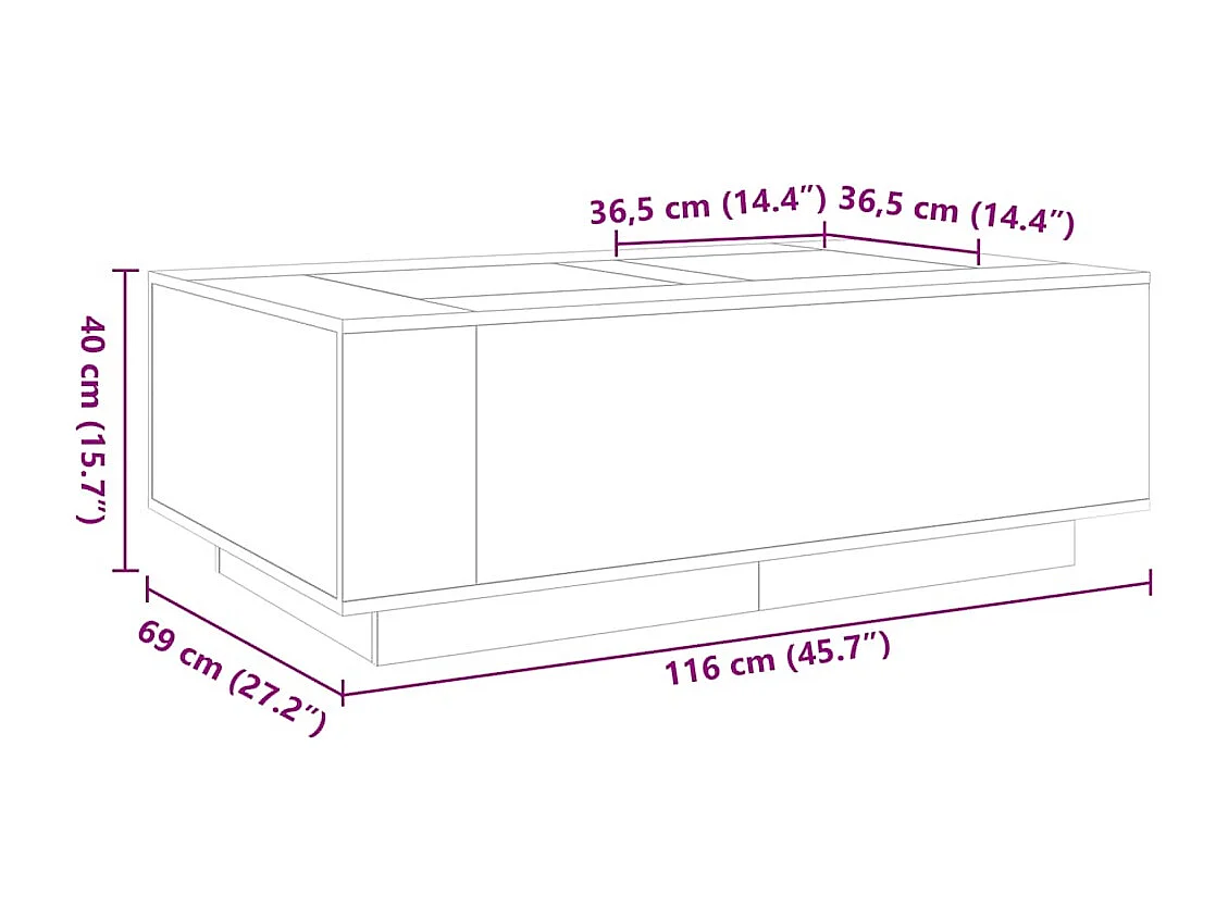 Table basse avec LED infini gris béton 116x69x40 cm