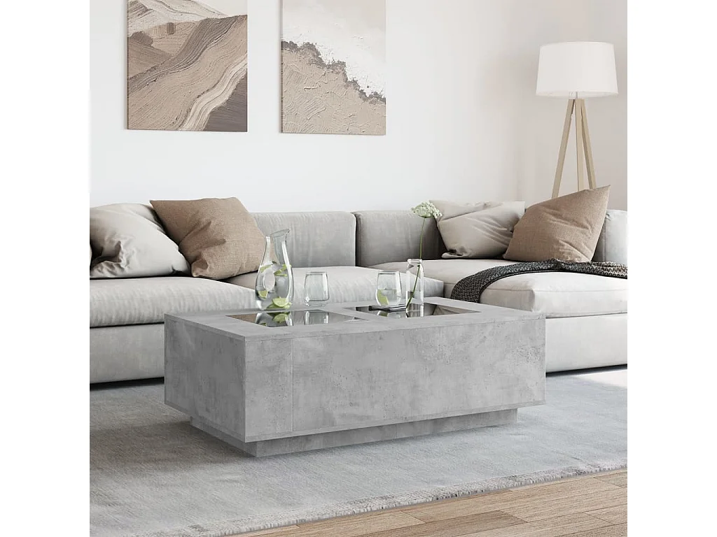 Table basse avec LED infini gris béton 116x69x40 cm