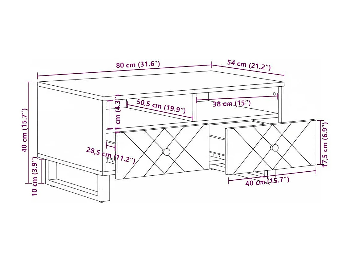 Table basse noir 80x54x40 cm bois massif de manguier