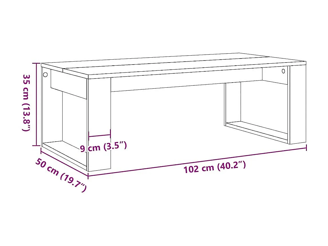 Table basse chêne artisanal 102x50x35 cm bois d'ingénierie