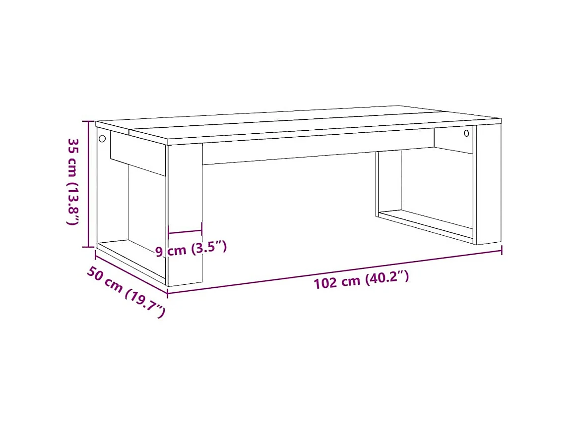 Table basse chêne artisanal 102x50x35 cm bois d'ingénierie