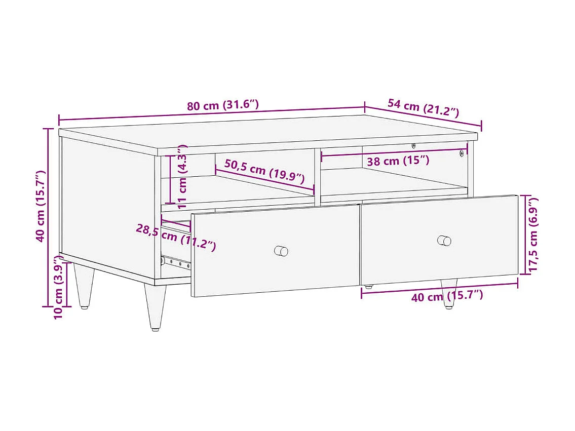 Table basse 80x54x40 cm bois de manguier massif