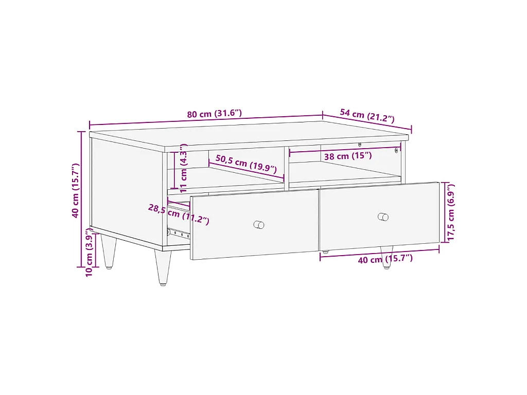 Tavolino da Salotto 80x54x40 cm in Legno Massello di Mango