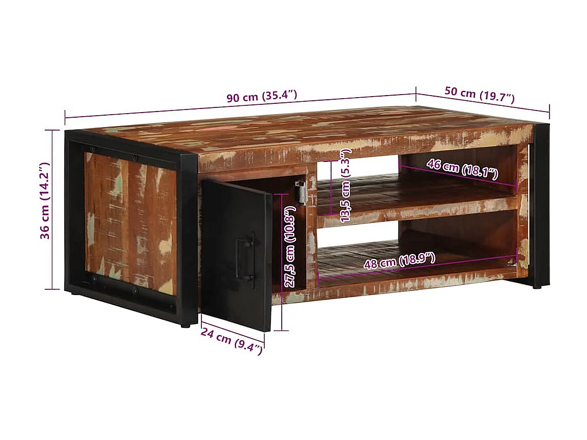 Couchtisch Mehrfarbig 90x50x36 cm Altholz Massiv