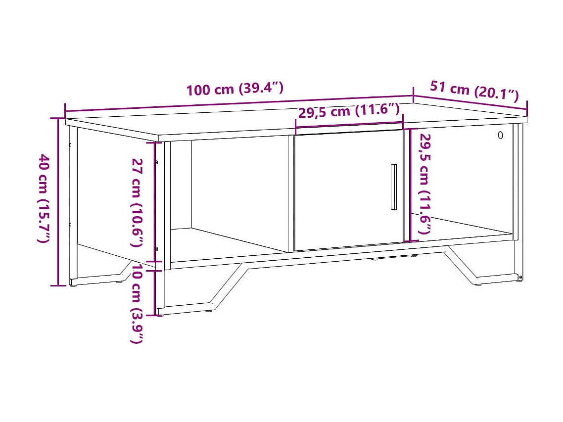 Salontafel 100x51x40 cm bewerkt hout grijs sonoma