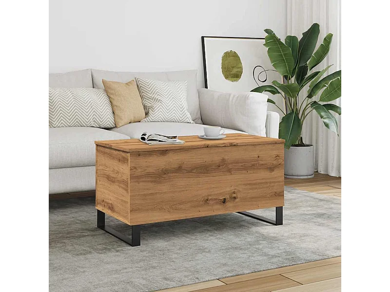 Table basse chêne artisanal 90x44,5x45 cm bois d'ingénierie