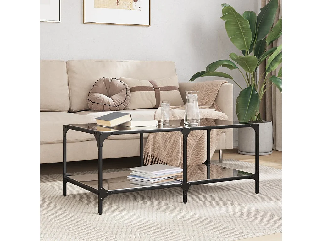 Couchtisch mit Glasplatte Schwarz 98,5x50x40 cm Stahl