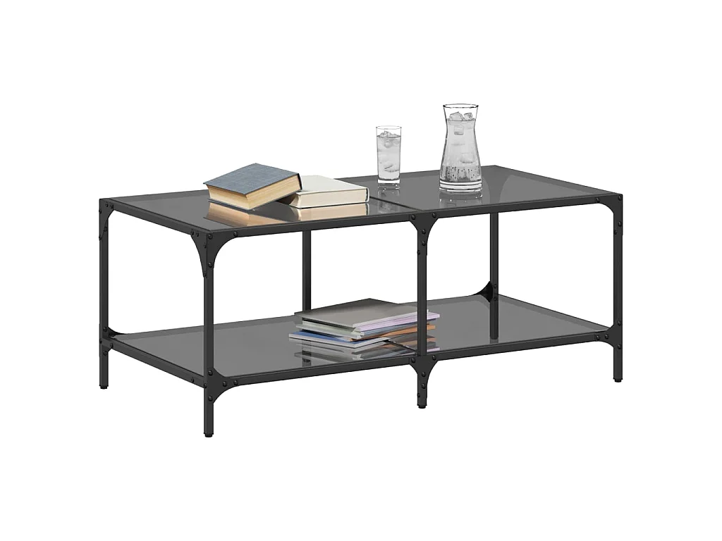 Mesa de centro com topo em vidro preto 98,5x50x40 cm aço