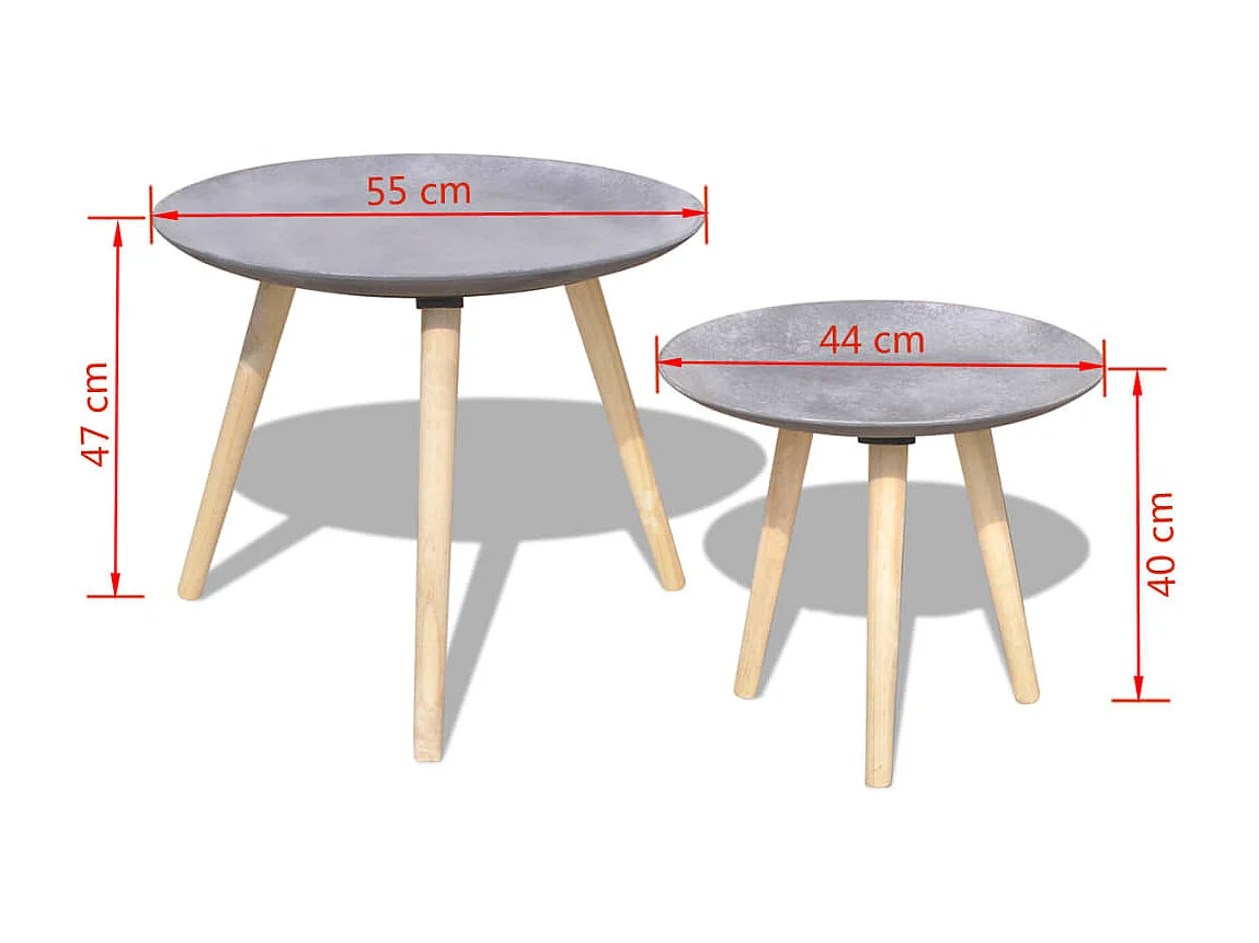 2-tlg. Beistelltisch/Couchtisch-Set 55 cm &44 cm Betongrau