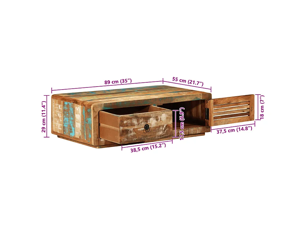 Table basse 89x55x29 cm bois de récupération massif