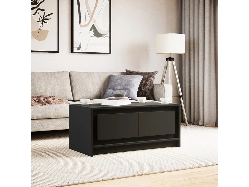 Table basse avec lumières LED noir bois d'ingénierie