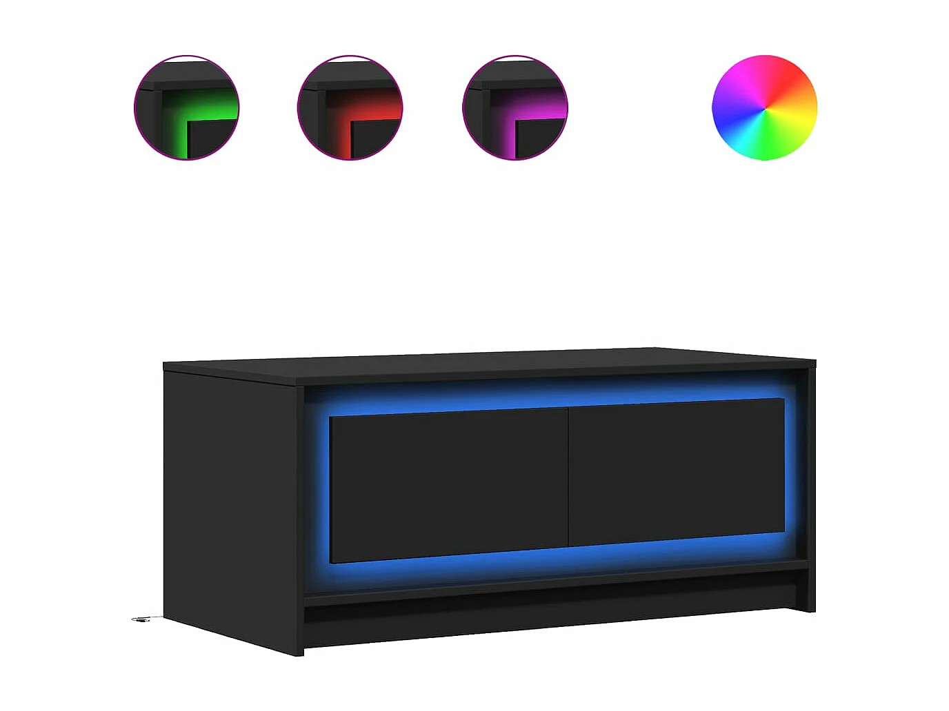 Table basse avec lumières LED noir bois d'ingénierie