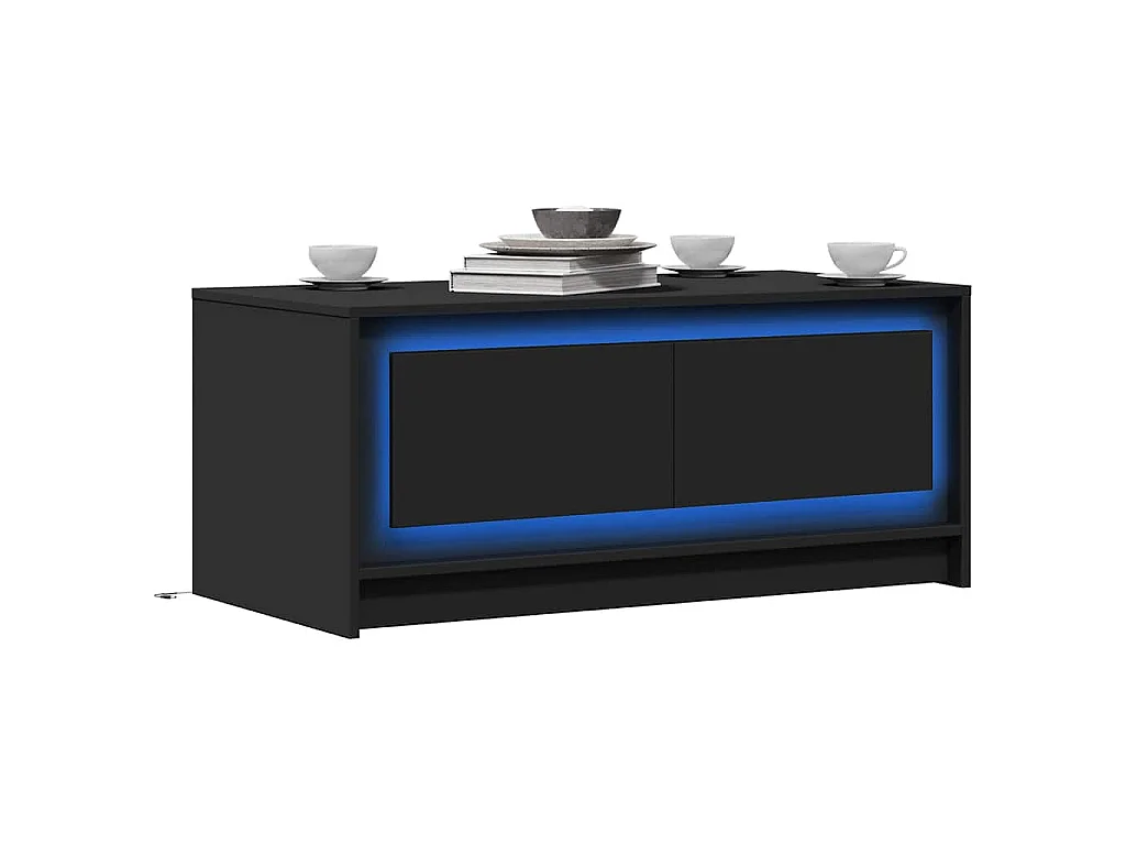 Table basse avec lumières LED noir bois d'ingénierie