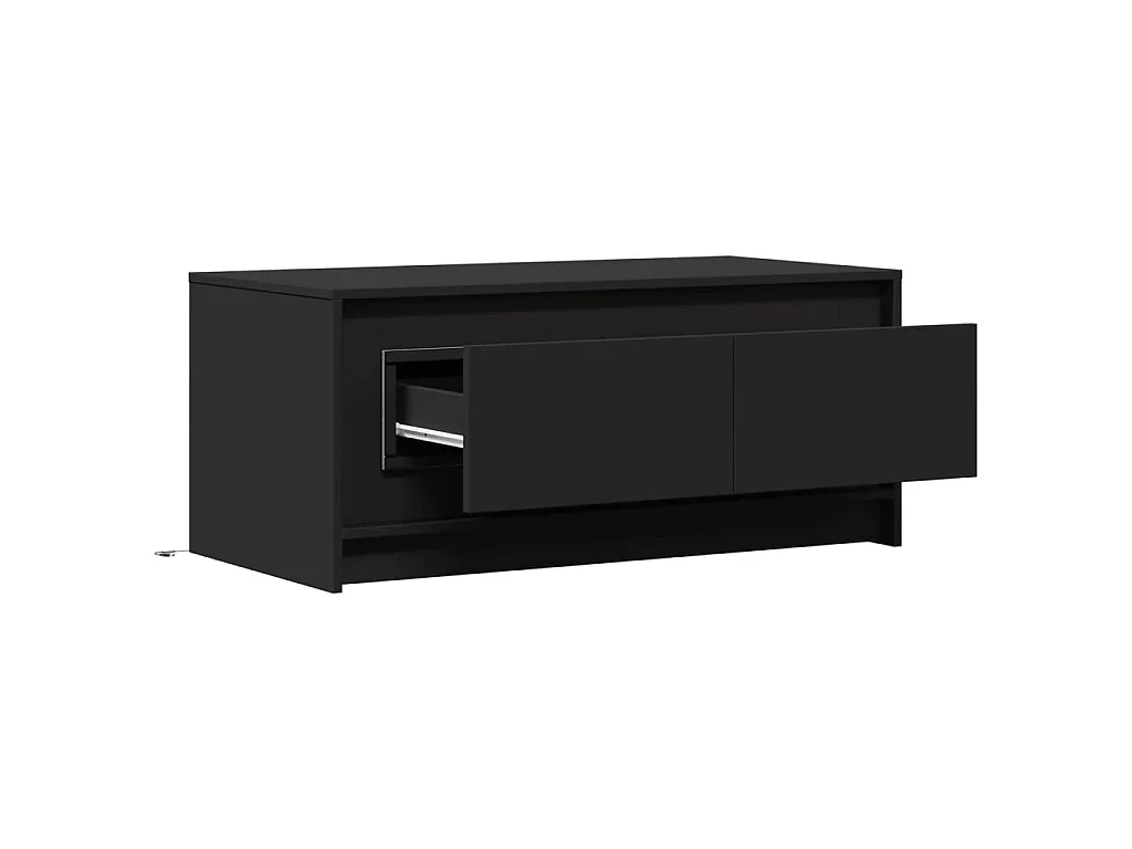 Table basse avec lumières LED noir bois d'ingénierie