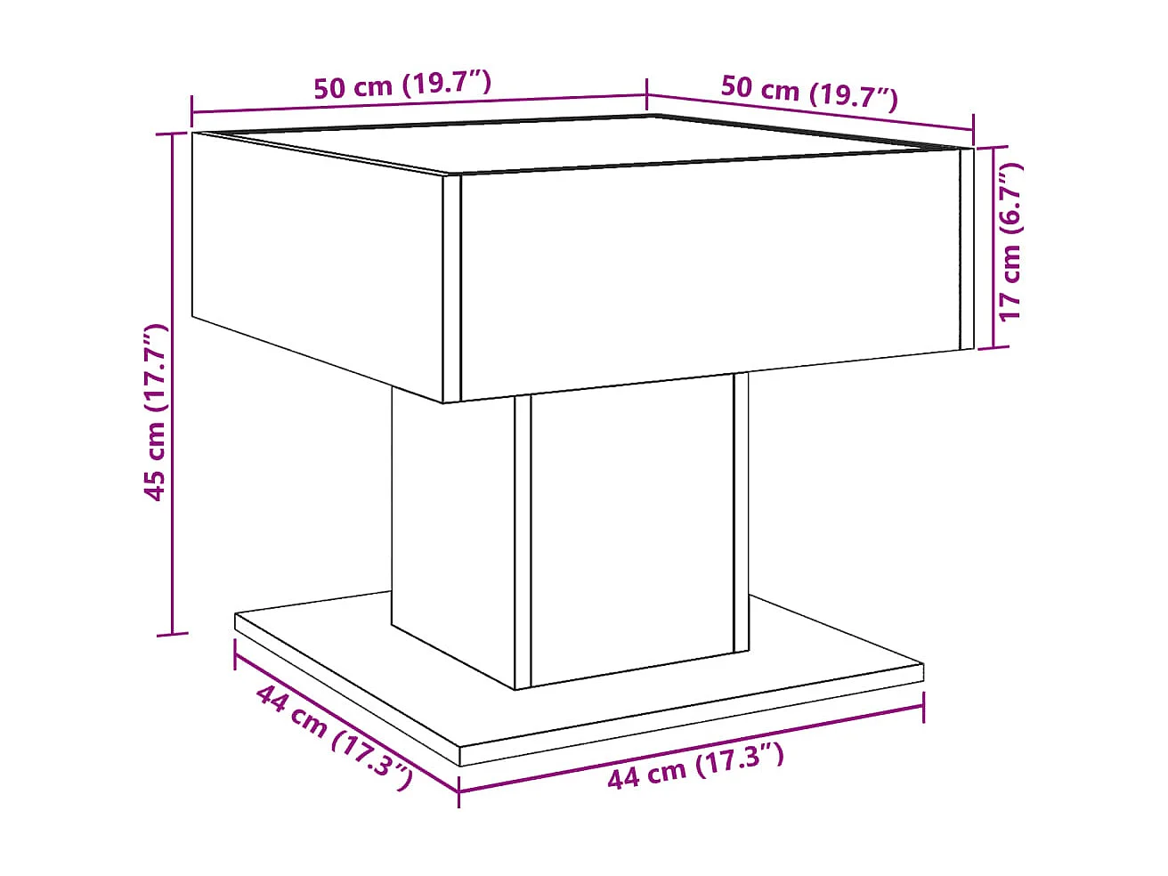 Table basse avec LED chêne marron 50x50x45 cm bois d'ingénierie