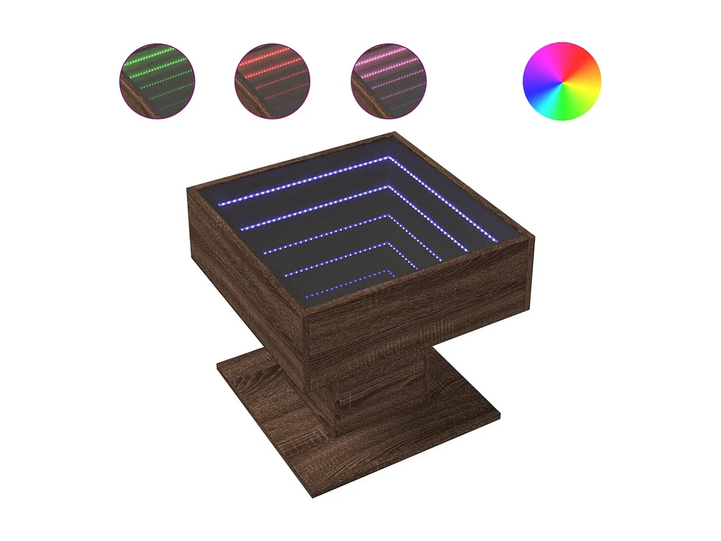 LED-Couchtisch Braun Eichen-Optik 50x50x45 cm Holzwerkstoff