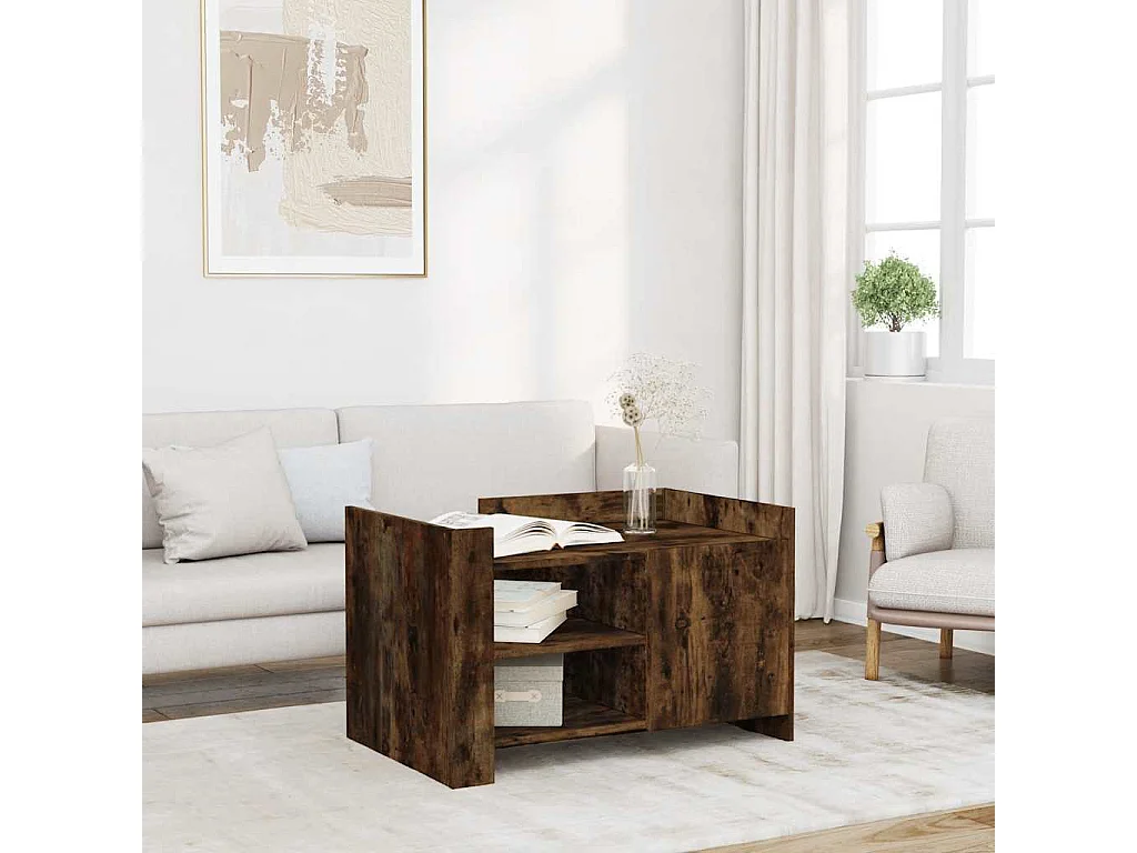 Salontafel 80x50x50 cm bewerkt hout gerookt eikenkleurig