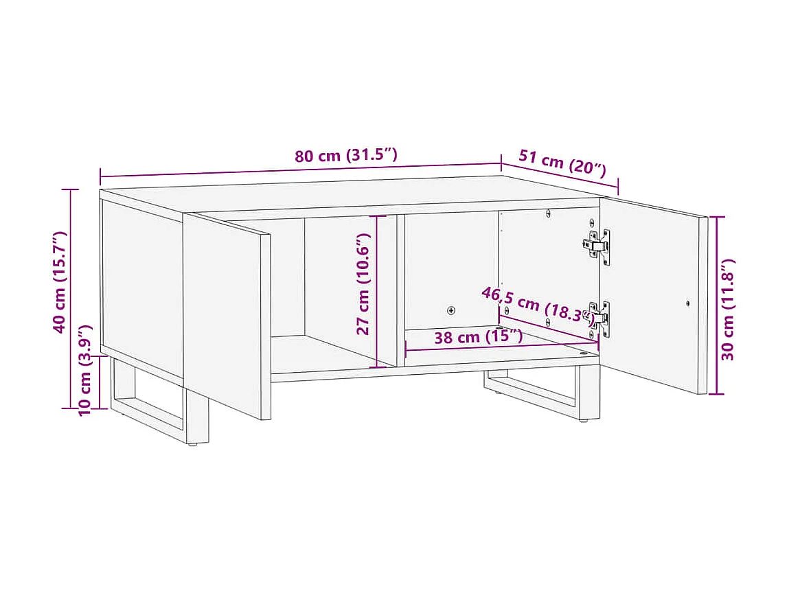 Table basse 80x51x40 cm bois massif d'acacia