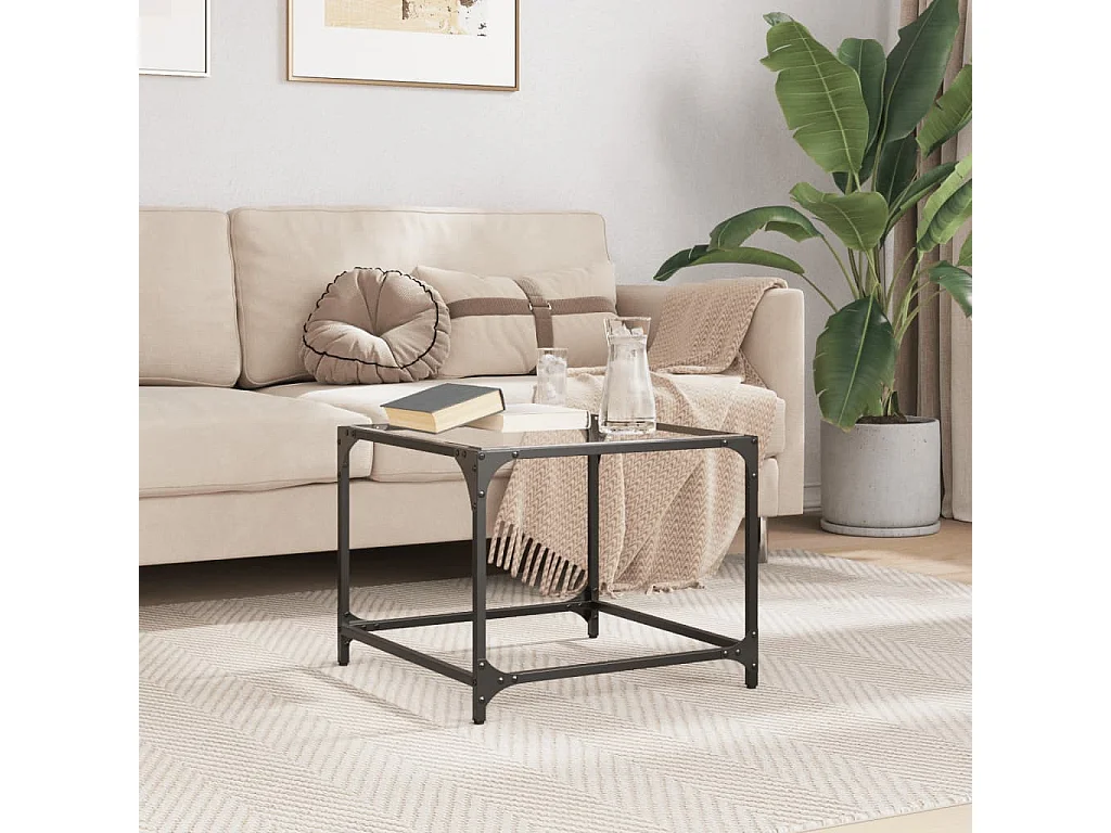 Tavolini con Piano in Vetro Trasparente 2 pz 50x50x40cm Acciaio