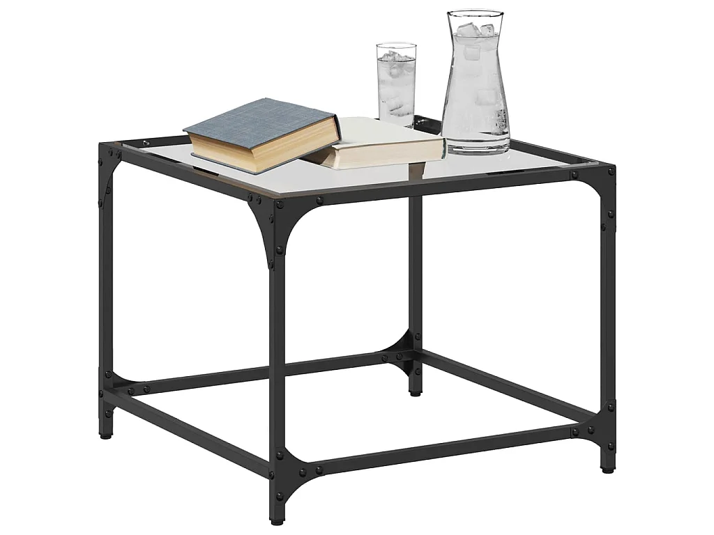 Table basse avec dessus en verre transparent 50x50x40 cm acier