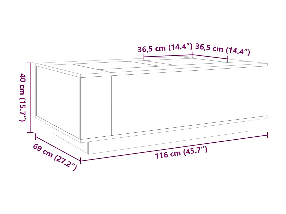 Mesa de centro con Infinity LED gris Sonoma 116x69x40 cm