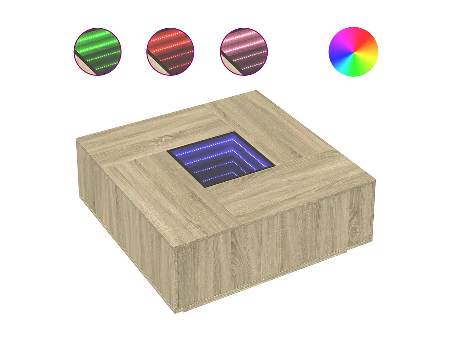 Tavolino da Salotto con LED Infinity Rovere Sonoma 100x100x40cm