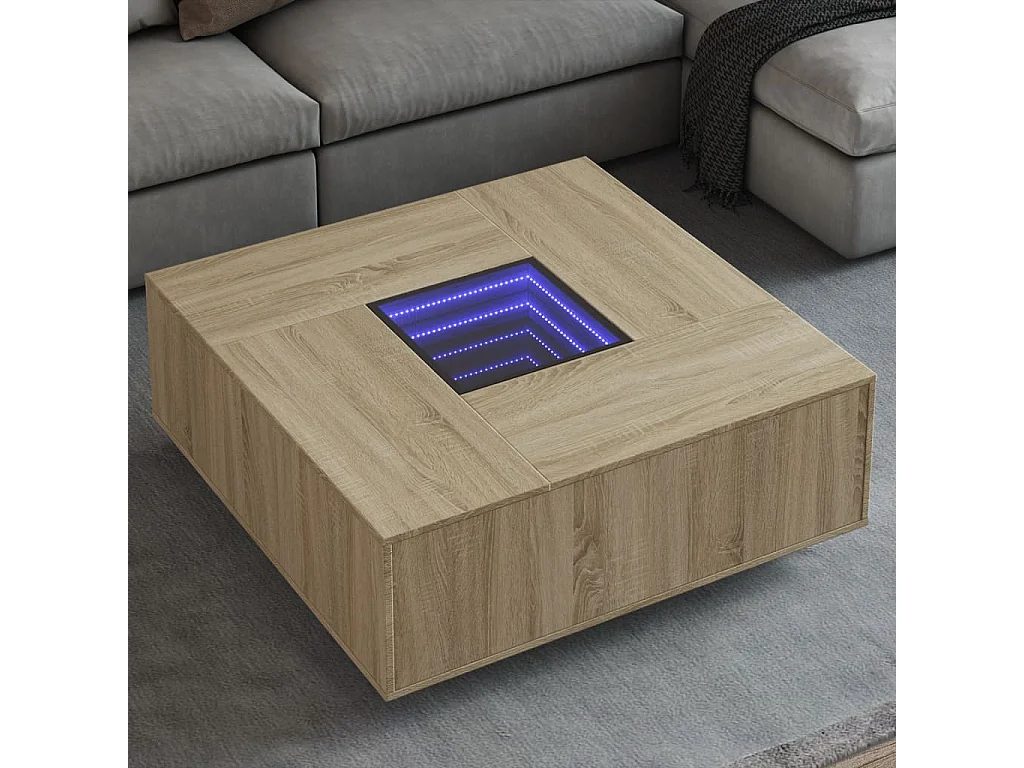 Tavolino da Salotto con LED Infinity Rovere Sonoma 100x100x40cm