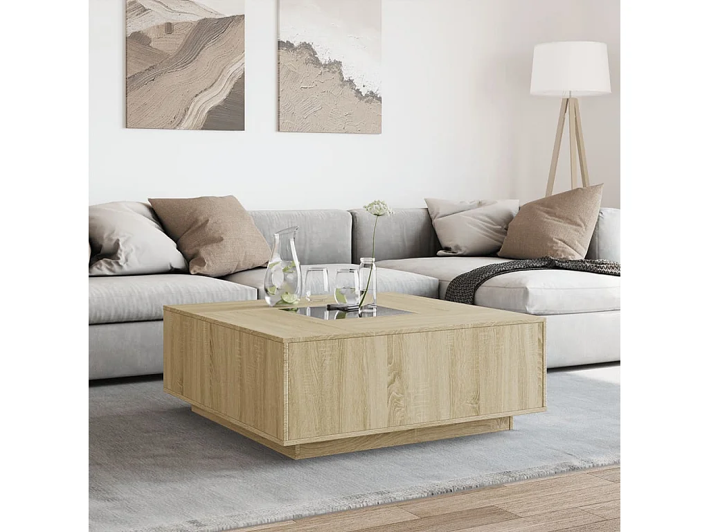 Tavolino da Salotto con LED Infinity Rovere Sonoma 100x100x40cm