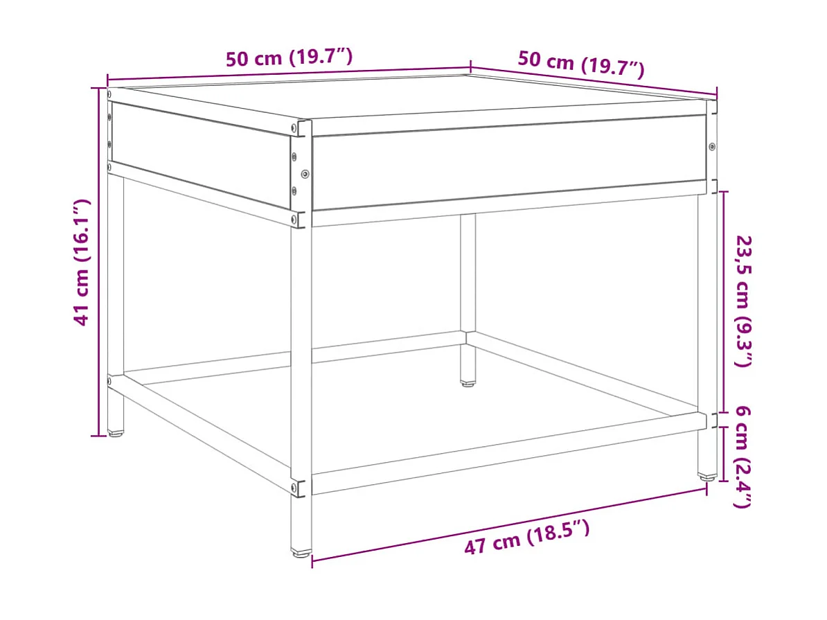 Table basse avec LED Infinity chêne marron 50x50x41 cm