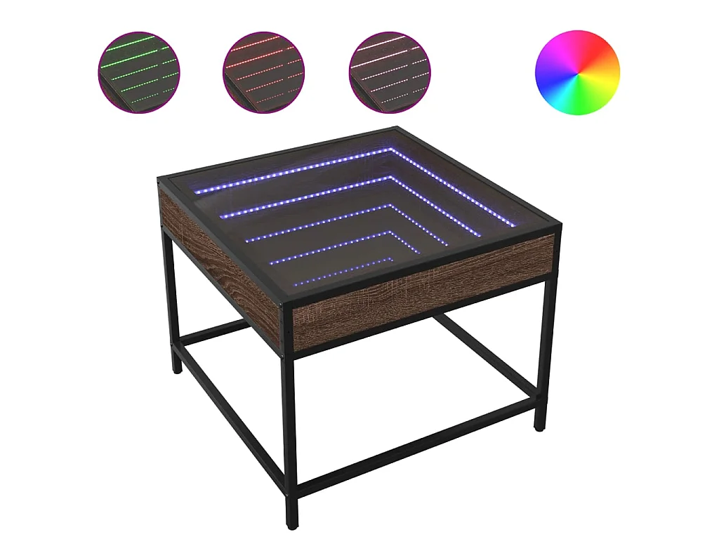 Couchtisch mit Infinity-LED Braun Eichen-Optik 50x50x41 cm