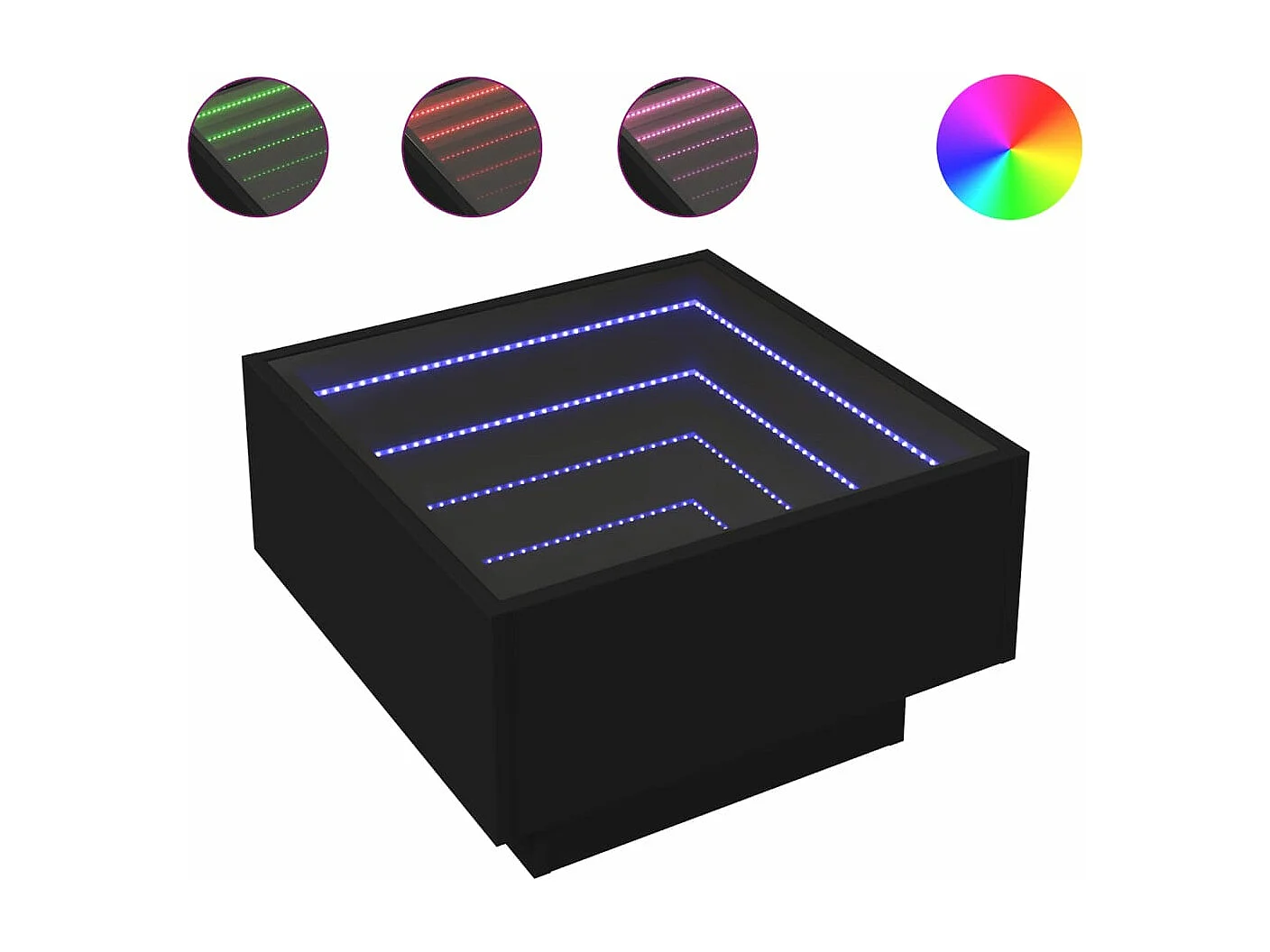 Table basse avec LED noir 50x50x30 cm bois d'ingénierie