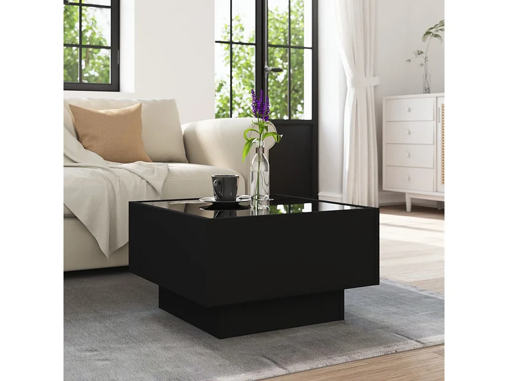 Table basse avec LED noir 50x50x30 cm bois d'ingénierie