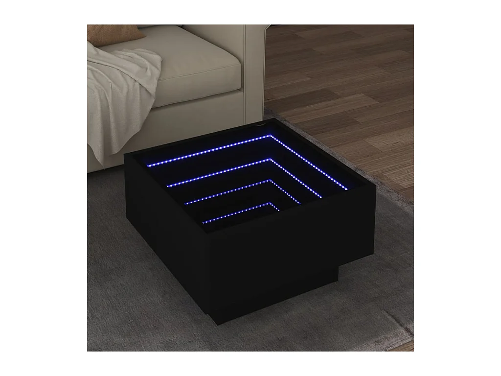 Table basse avec LED noir 50x50x30 cm bois d'ingénierie