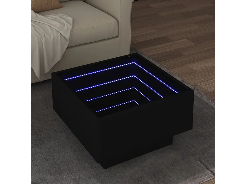 Table basse avec LED noir 50x50x30 cm bois d'ingénierie