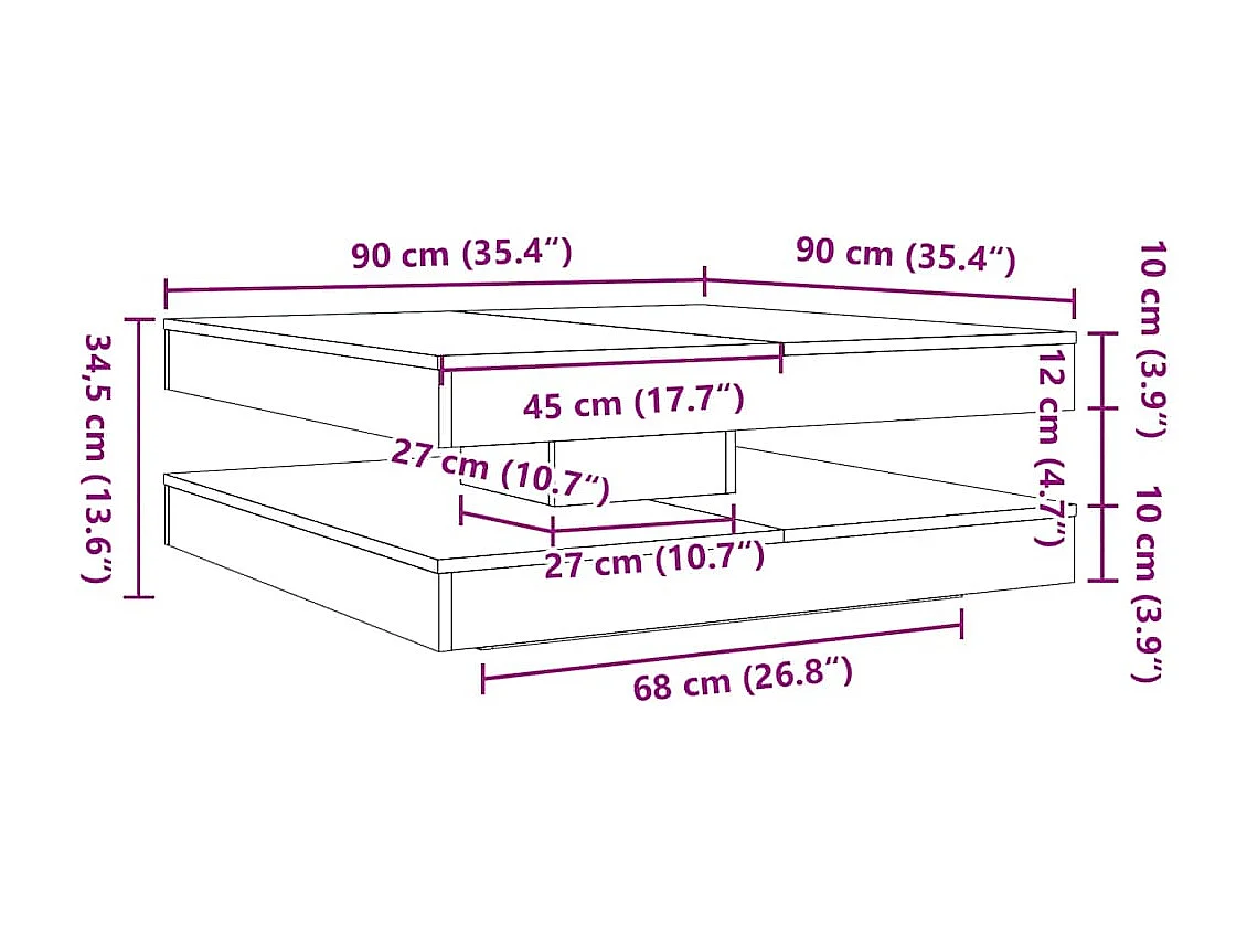 Table basse rotative à 360 degrés chêne sonoma 90x90x34,5 cm