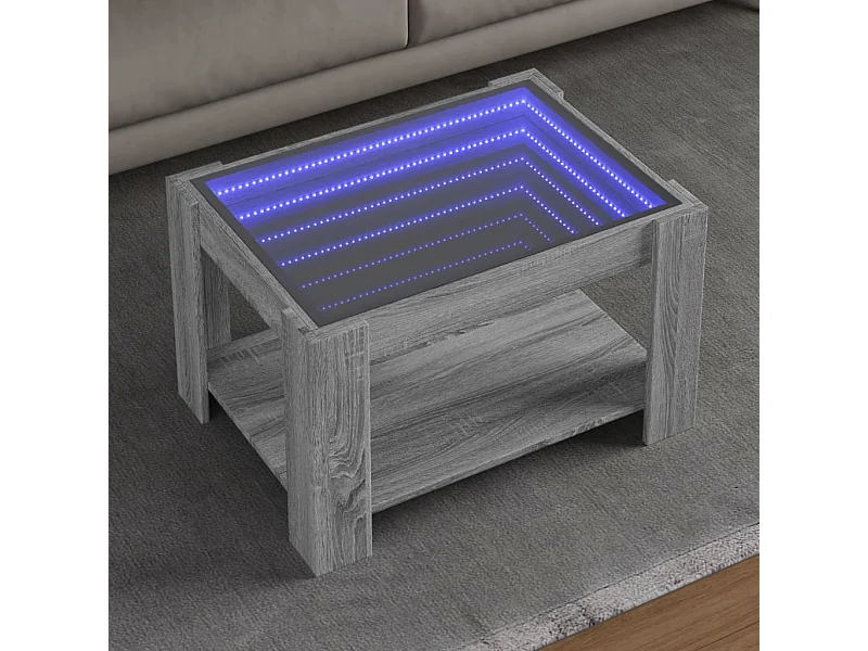 Salontafel met LED 73x53x45 cm bewerkt hout grijs sonoma eiken