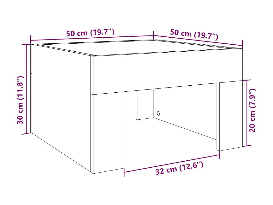 Table basse avec LED infini chêne marron 50x50x30 cm