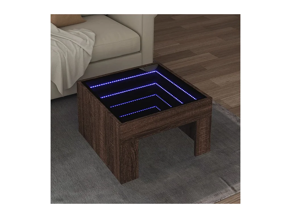 Table basse avec LED infini chêne marron 50x50x30 cm