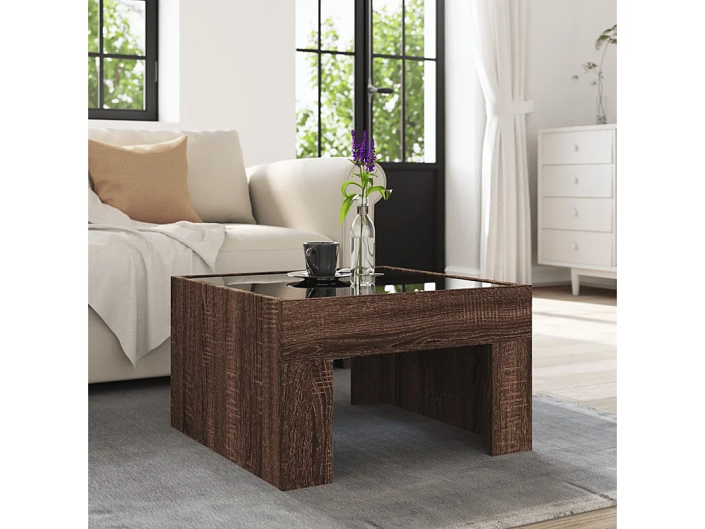 Table basse avec LED infini chêne marron 50x50x30 cm