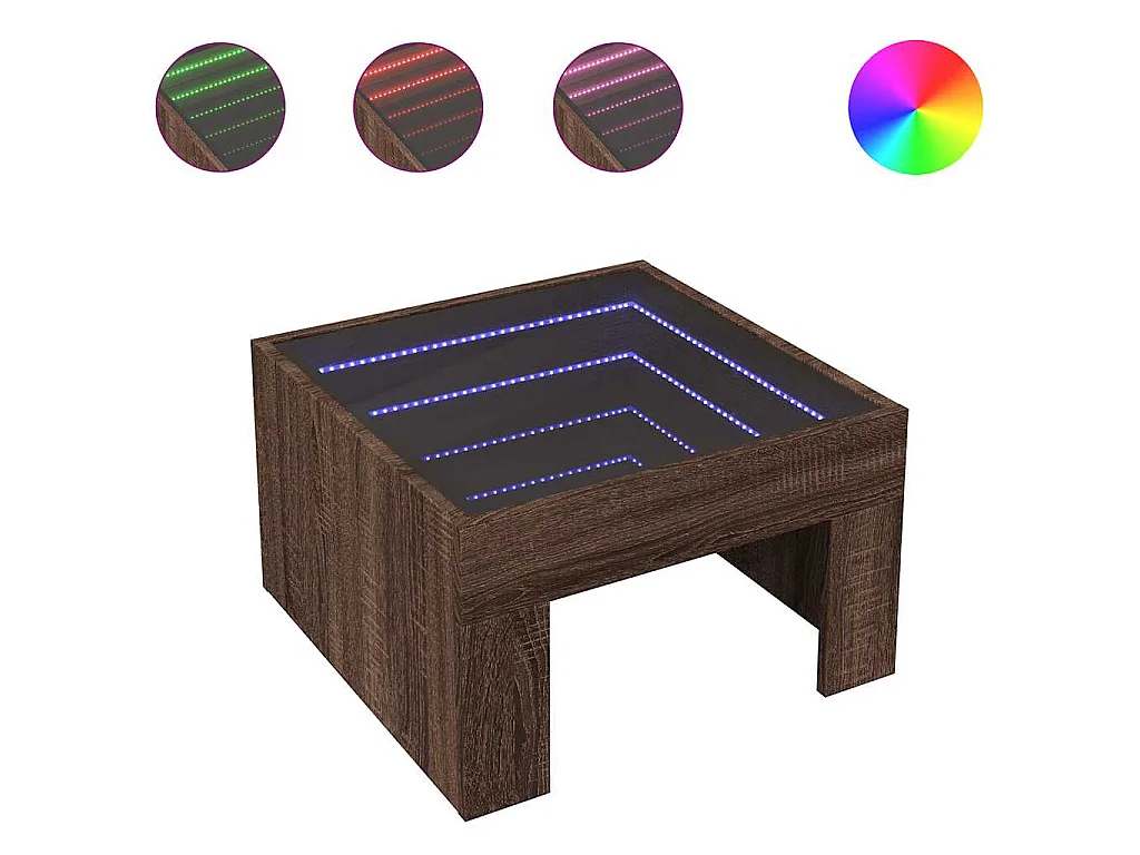 Couchtisch mit Infinity-LED Braun Eichen-Optik 50x50x30 cm