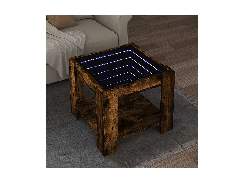 Tavolino Salotto con LED Rovere Fumo 53x53x45 cm Multistrato
